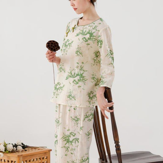Green Bamboo Cotton Gauze Nightwear Set