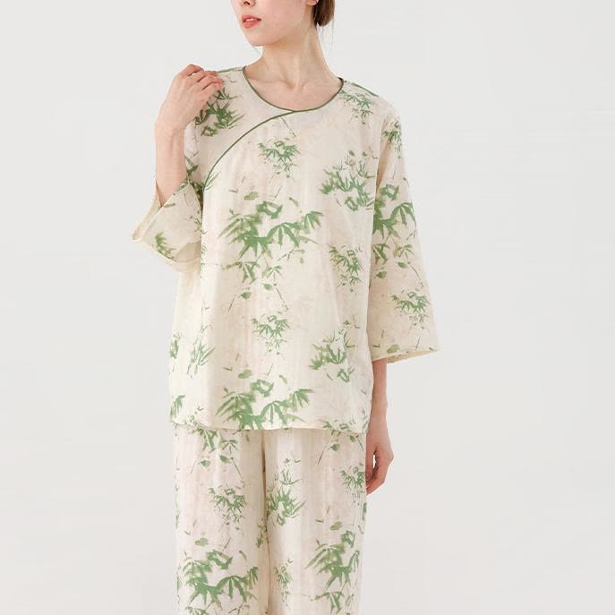 Green Bamboo Cotton Gauze Nightwear Set