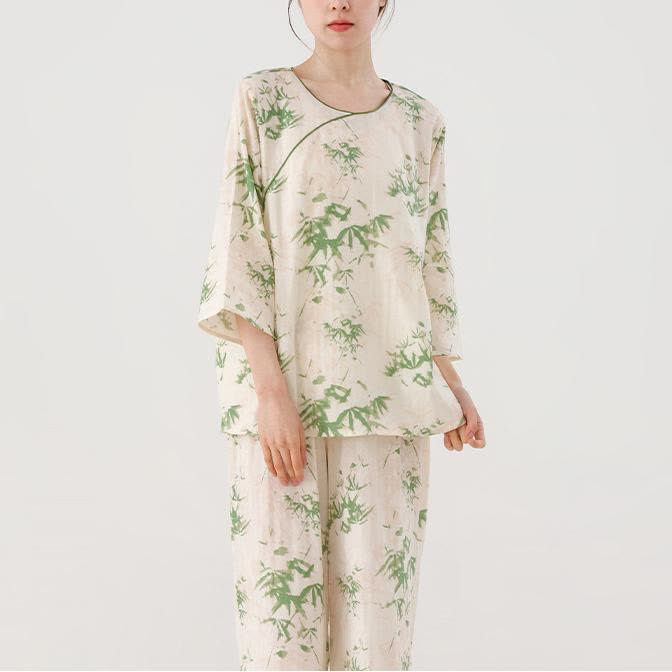 Green Bamboo Cotton Gauze Nightwear Set