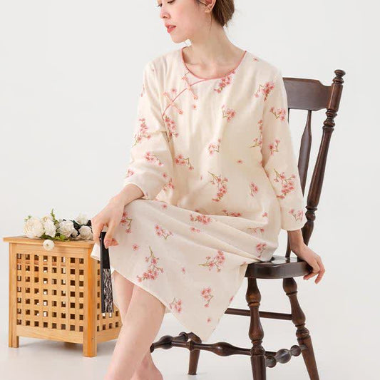 Plum Blossom Cotton Gauze Soft Nightdress