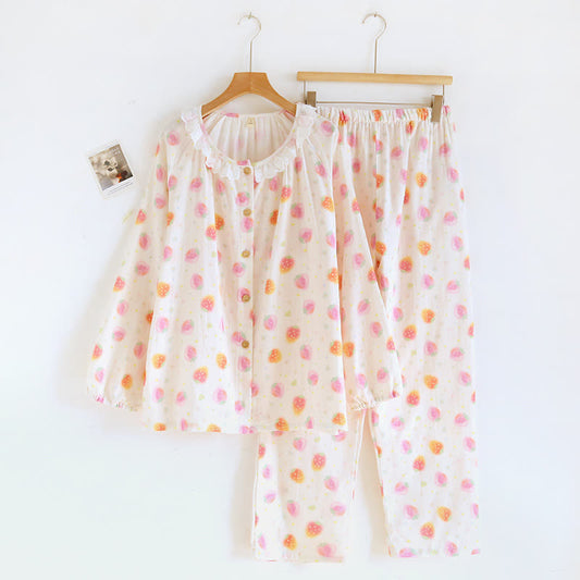 Cotton Gauze Sweet Strawberry Pajama Set