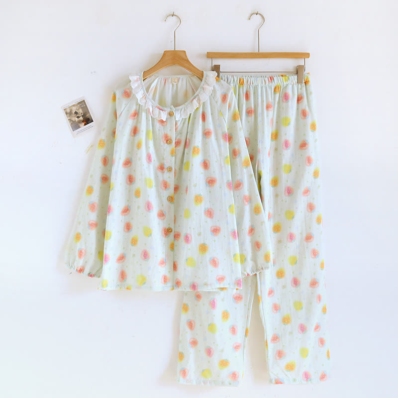 Cotton Gauze Sweet Strawberry Pajama Set