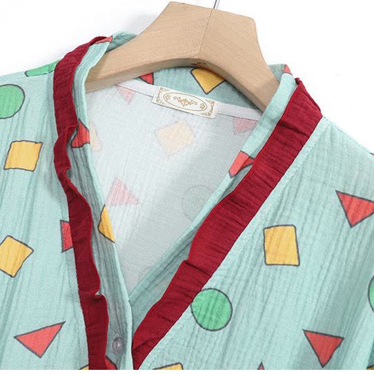 Plus Size Cotton Gauze Geometric Kimono Nightdress