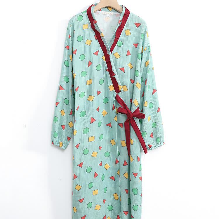 Plus Size Cotton Gauze Geometric Kimono Nightdress