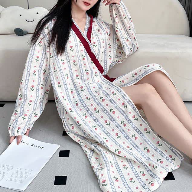 Plus Size Kimono Pastoral Soft Nightdress