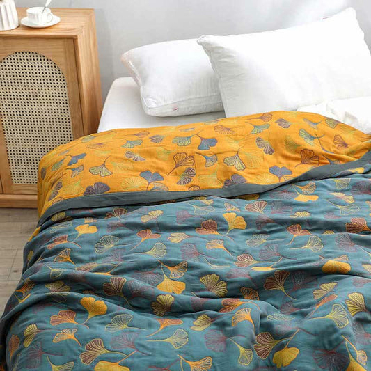 Ginkgo Leaf Pattern Cotton Reversible Quilt