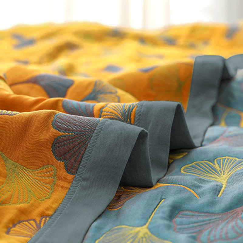 Ginkgo Leaf Pattern Cotton Reversible Quilt