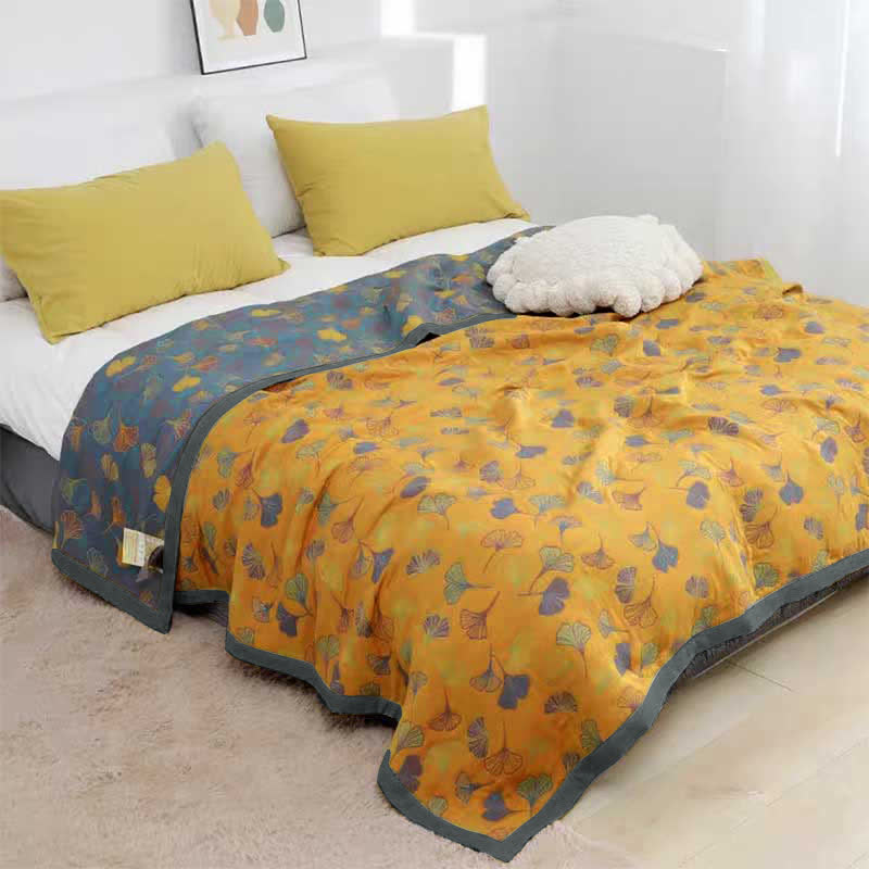 Ginkgo Leaf Pattern Cotton Reversible Quilt