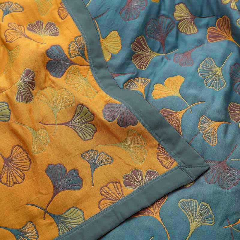 Ginkgo Leaf Pattern Cotton Reversible Quilt