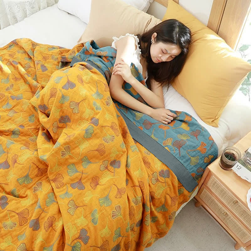 Ginkgo Leaf Pattern Cotton Reversible Quilt