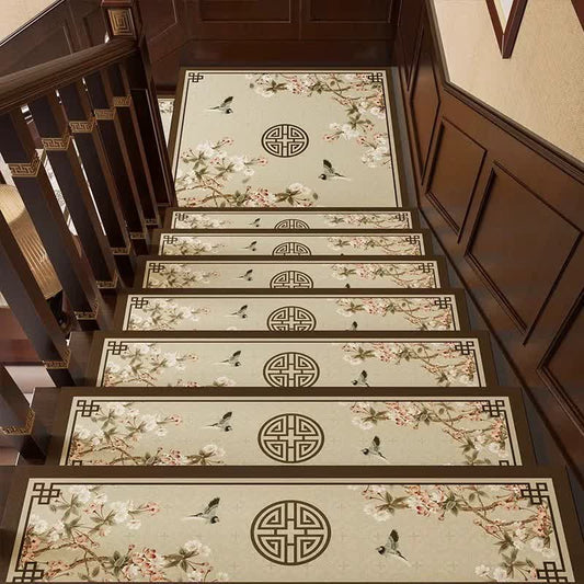 Floral Bird Cuttable Non-slip Carpet Stair Treads