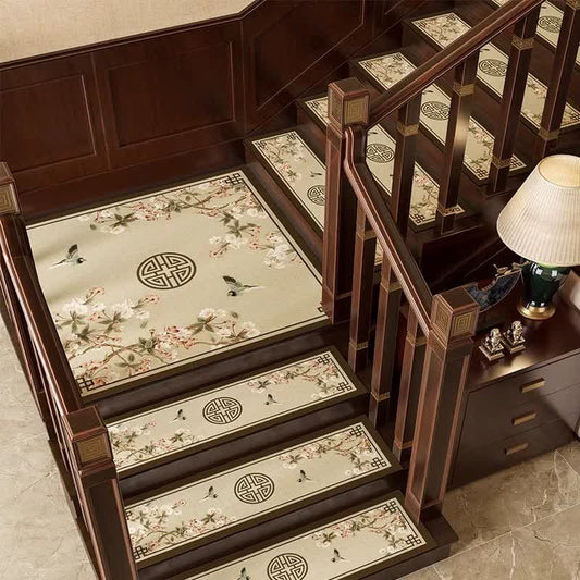 Floral Bird Cuttable Non-slip Carpet Stair Treads
