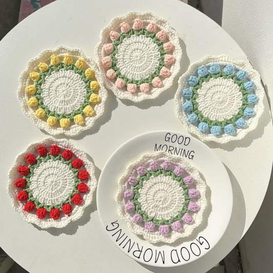 Handmade Rural Tulip Crochet Coaster