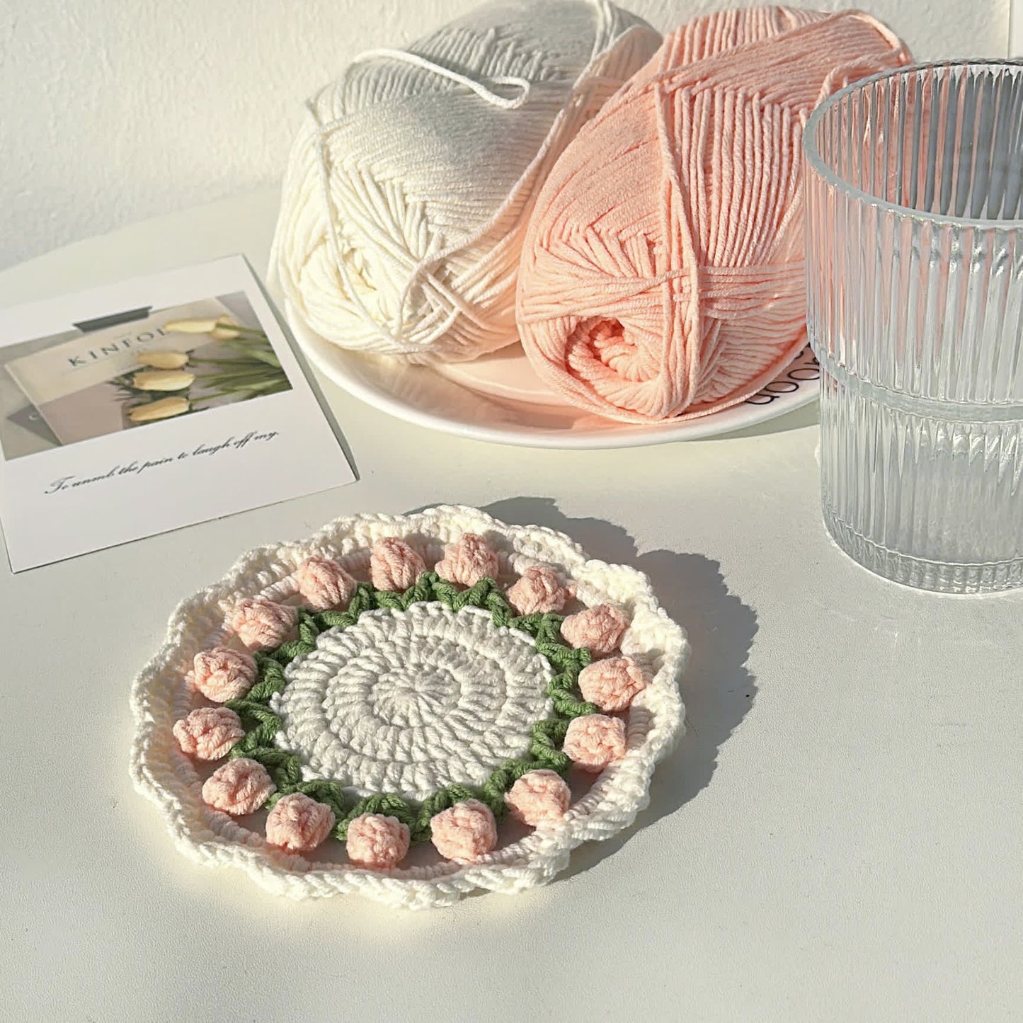 Handmade Rural Tulip Crochet Coaster