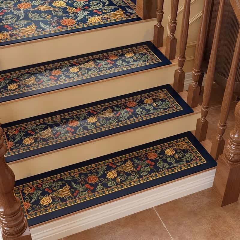 Vintage Floral Cuttable Non-slip Stair Treads Carpet