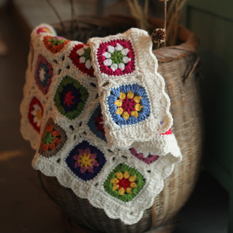 Hand-woven Crocheted Daisy Border Blanket