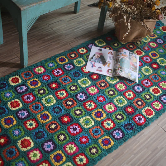 Retro Floral Hand-woven Crochet Border Blanket