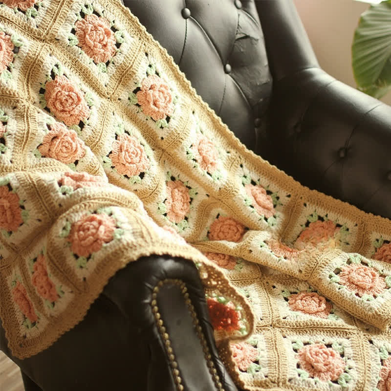 Rural Rose Hand-woven Crochet Sofa Blanket