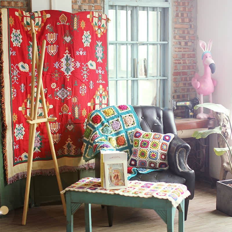 Rural Rose Hand-woven Crochet Sofa Blanket
