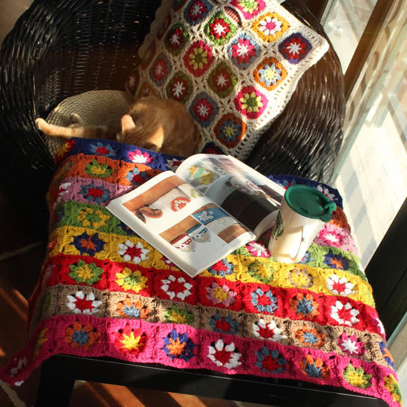 Hand-woven Bright Daisy Crochet Functional Blanket
