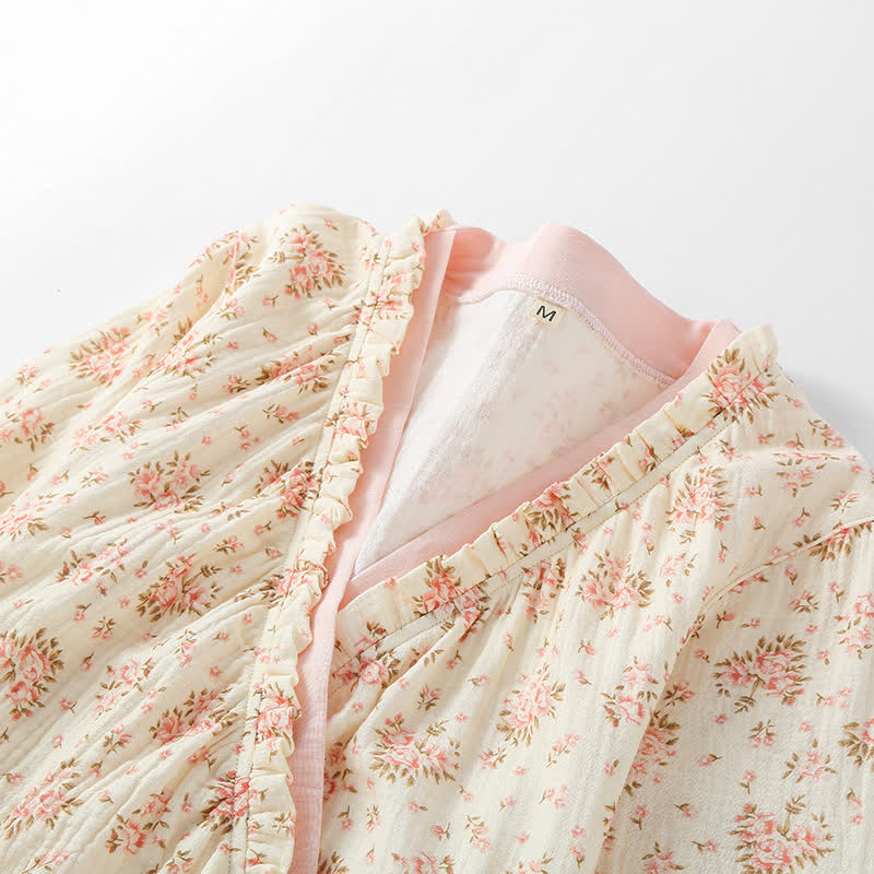 Cotton Double Gauze Floral Long Sleeve Nightdress