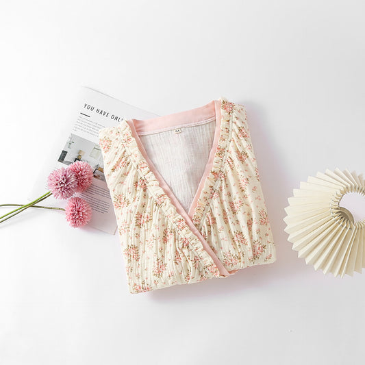 Cotton Double Gauze Floral Long Sleeve Nightdress