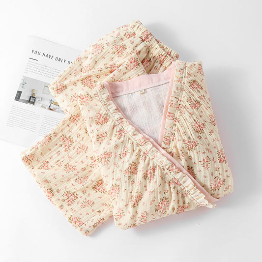 Cotton Double Gauze Floral Long Sleeve Loungewear Set