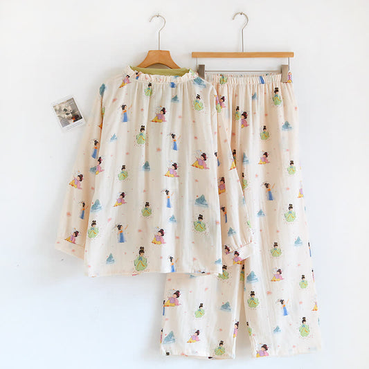 Vintage Cotton Gauze Asymmetric Front Loungewear Set