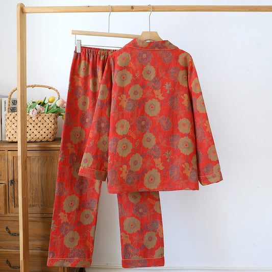 Pure Cotton Yarn-dyed Jacquard Peony Loungewear Set