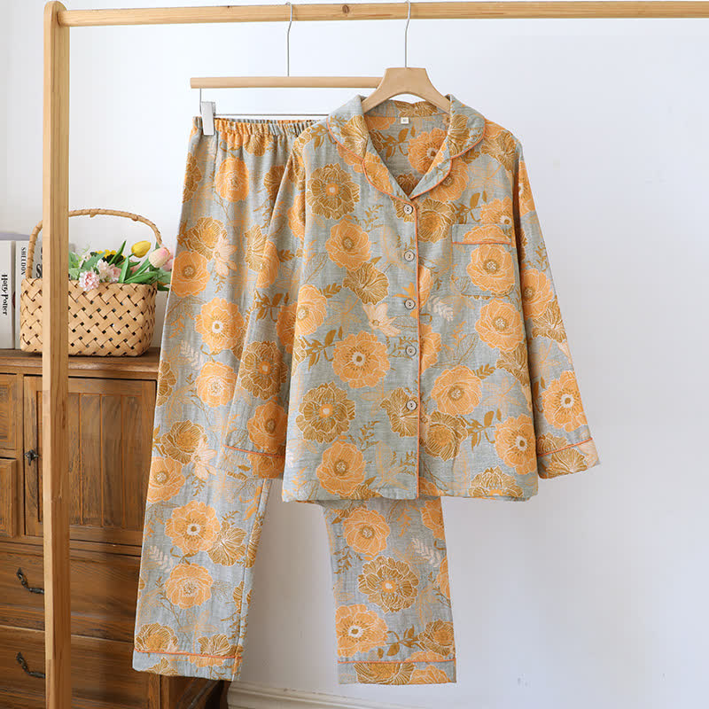 Pure Cotton Yarn-dyed Jacquard Peony Loungewear Set