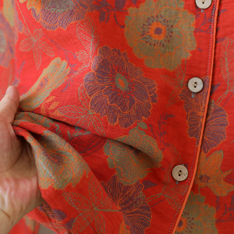 Pure Cotton Yarn-dyed Jacquard Peony Loungewear Set