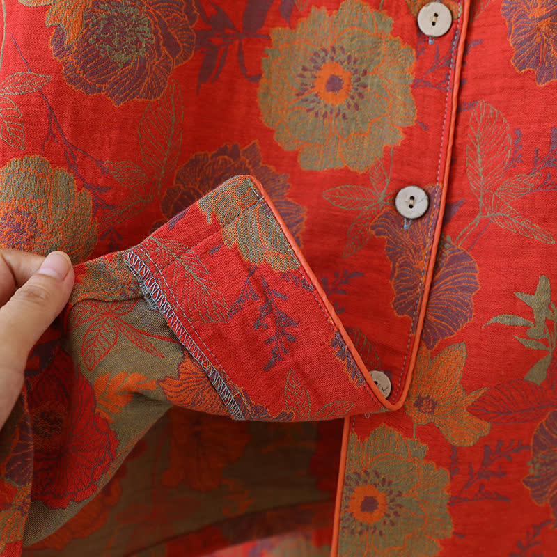 Pure Cotton Yarn-dyed Jacquard Peony Loungewear Set