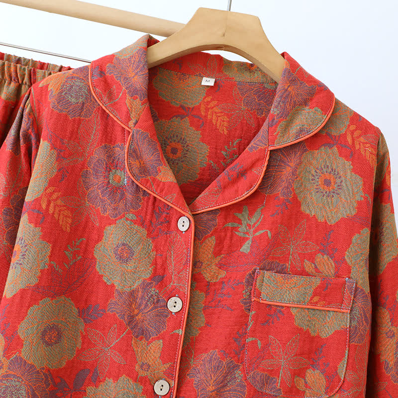 Pure Cotton Yarn-dyed Jacquard Peony Loungewear Set