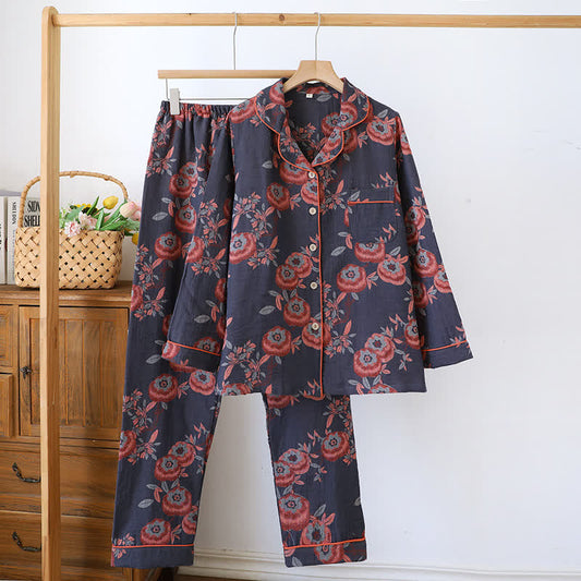 Cotton Yarn-dyed Jacquard Persimmon Loungewear Set