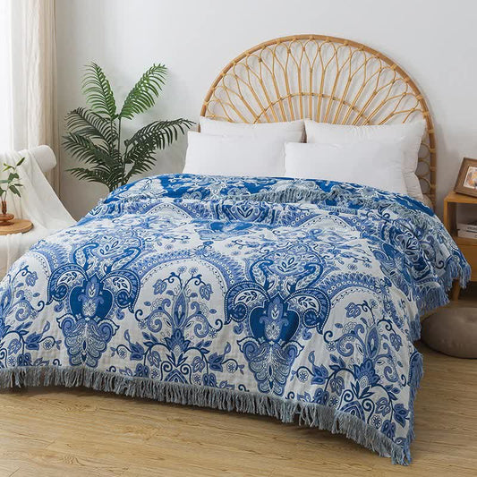 Bohemian Style Cotton Gauze Vine Tassel Quilt