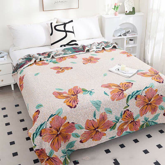 Peach Blossom Jacquard Cotton Gauze Reversible Quilt