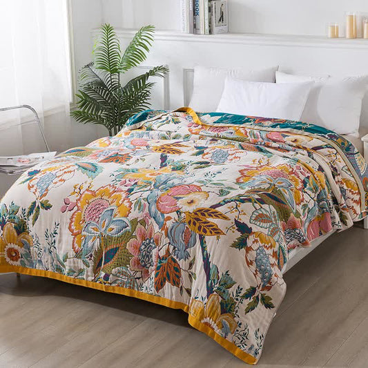 Rural Floral Cotton Gauze Reversible Quilt