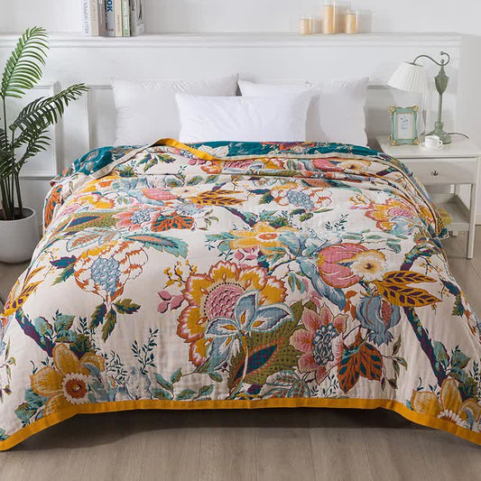 Rural Floral Cotton Gauze Reversible Quilt