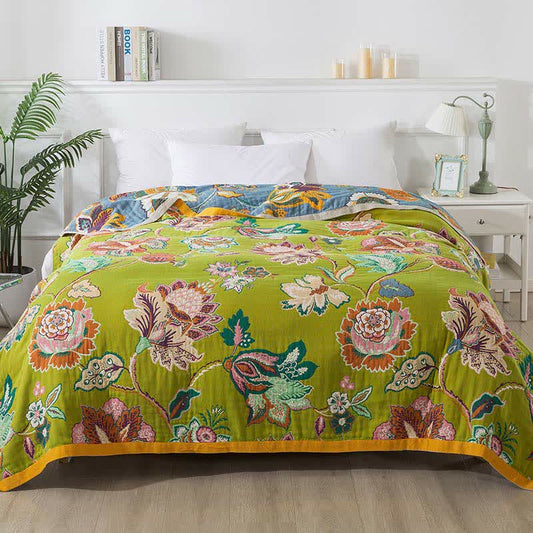 Colorful Floral Cotton Gauze Reversible Quilt