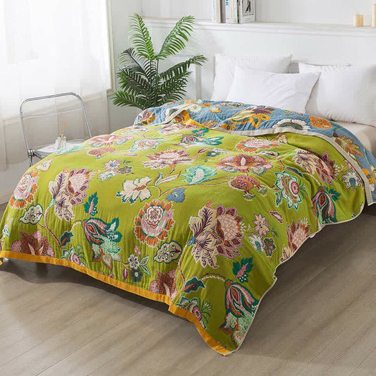 Colorful Floral Cotton Gauze Reversible Quilt