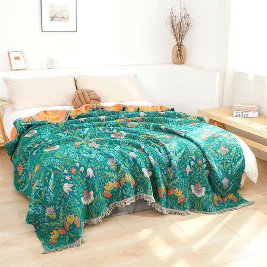 Flower Tassel Cotton Gauze Reversible Quilt