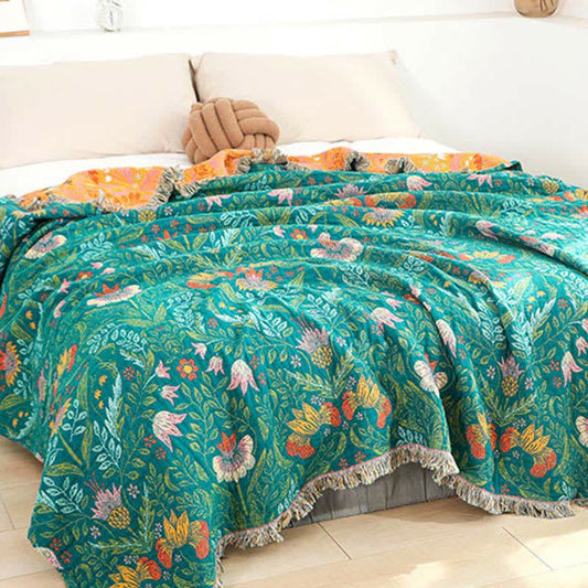 Flower Tassel Cotton Gauze Reversible Quilt