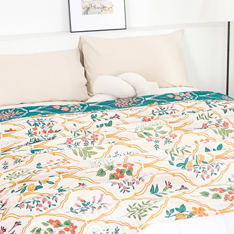 Diamond Floral Cotton Gauze Reversible Quilt