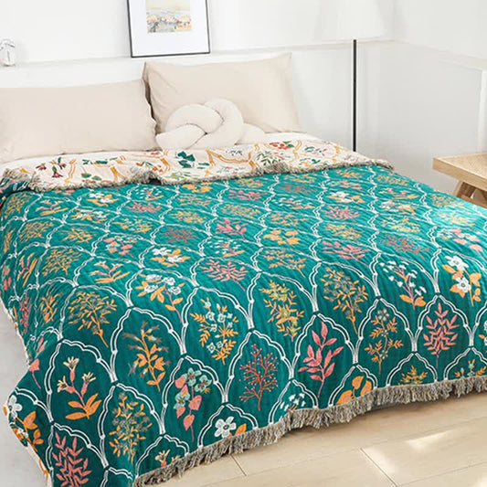 Diamond Floral Cotton Gauze Reversible Quilt