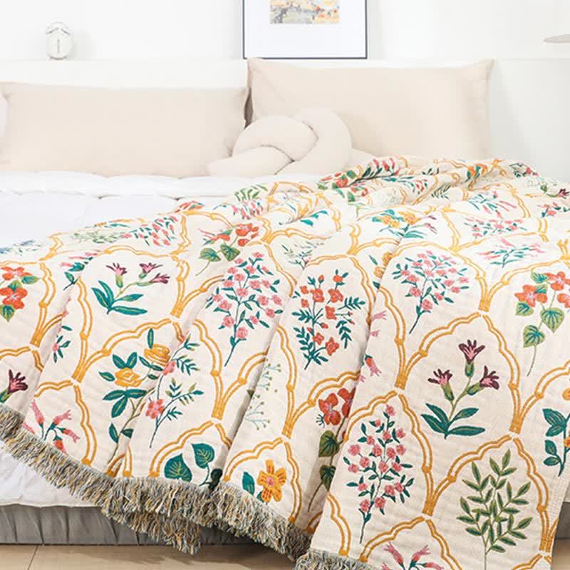 Diamond Floral Cotton Gauze Reversible Quilt