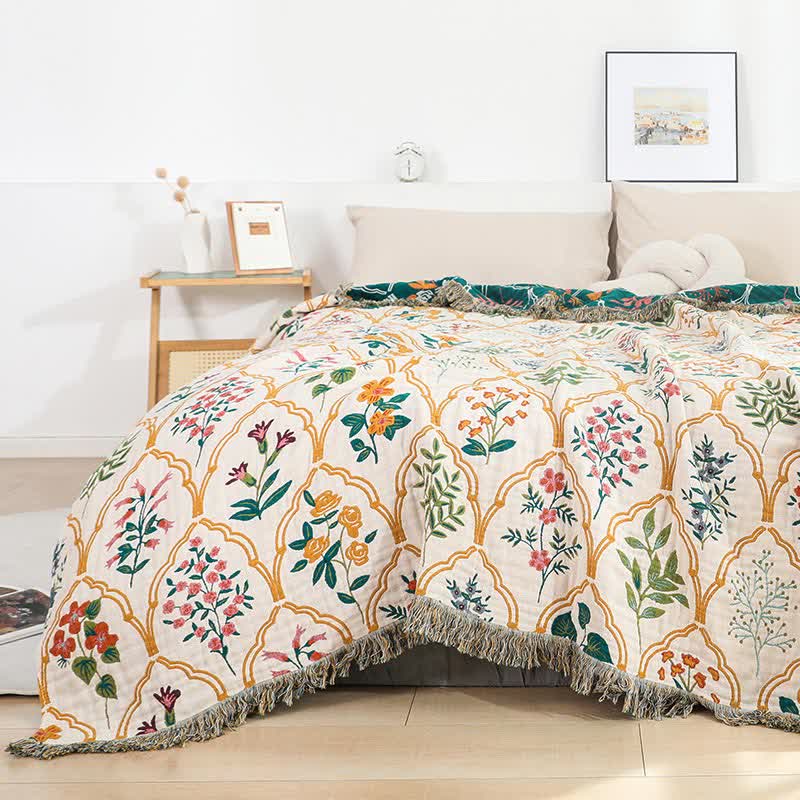 Diamond Floral Cotton Gauze Reversible Quilt