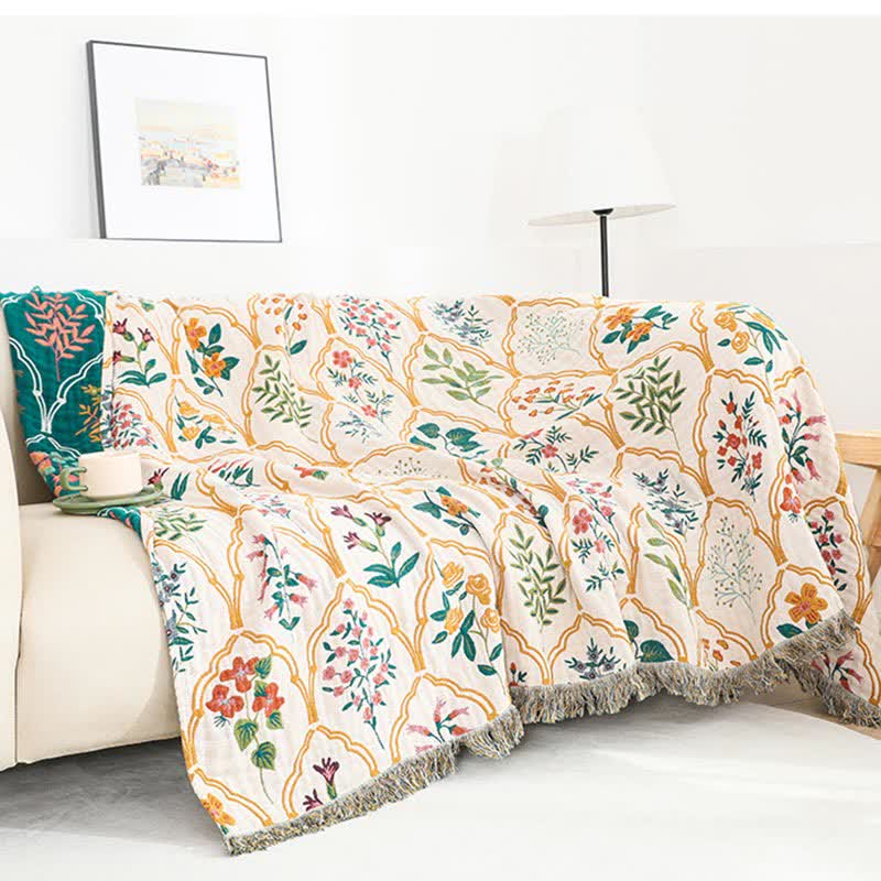 Diamond Floral Cotton Gauze Reversible Quilt