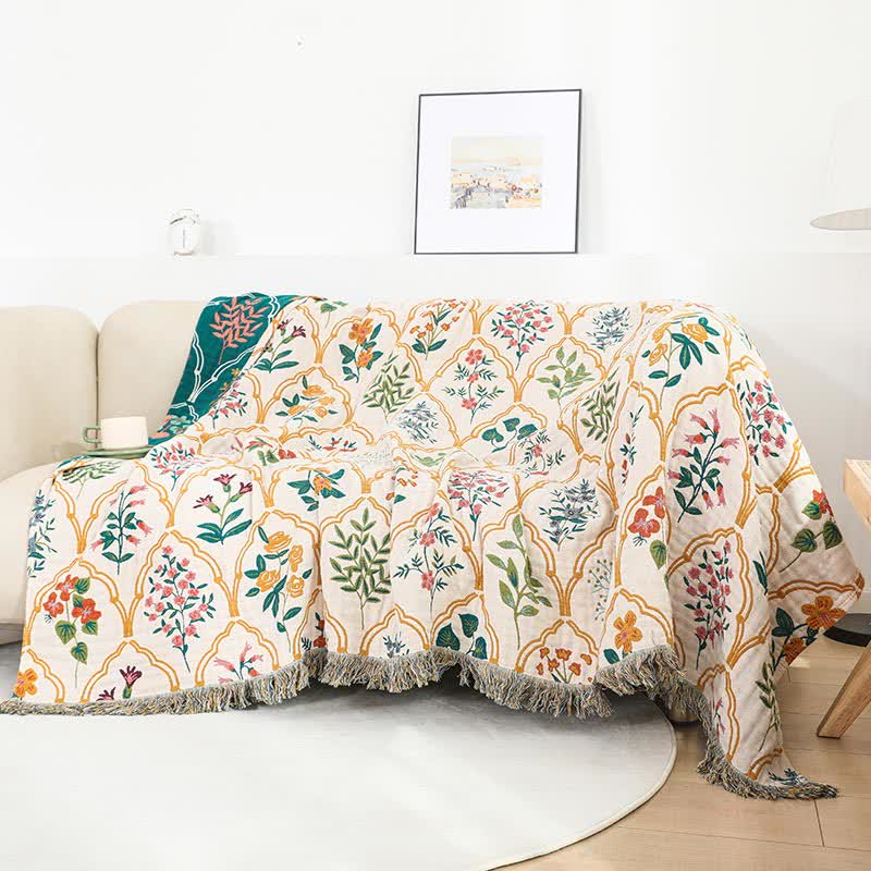 Diamond Floral Cotton Gauze Reversible Quilt