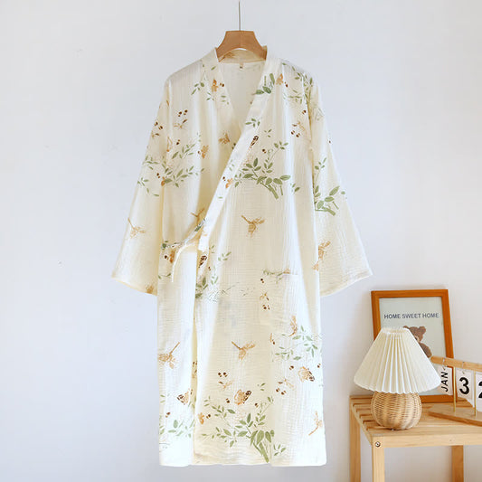 Leaf Cotton Gauze Bathrobe Pajama