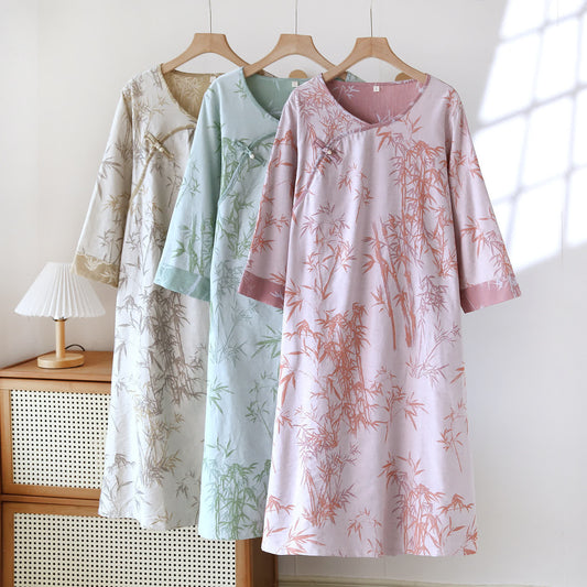 Vintage Jacquard Bamboo Cotton Gauze Nightgown